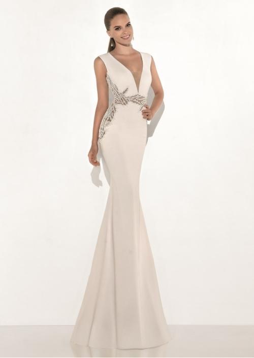 Tarik Ediz - Plunging Trumpet Gown 92806 in White