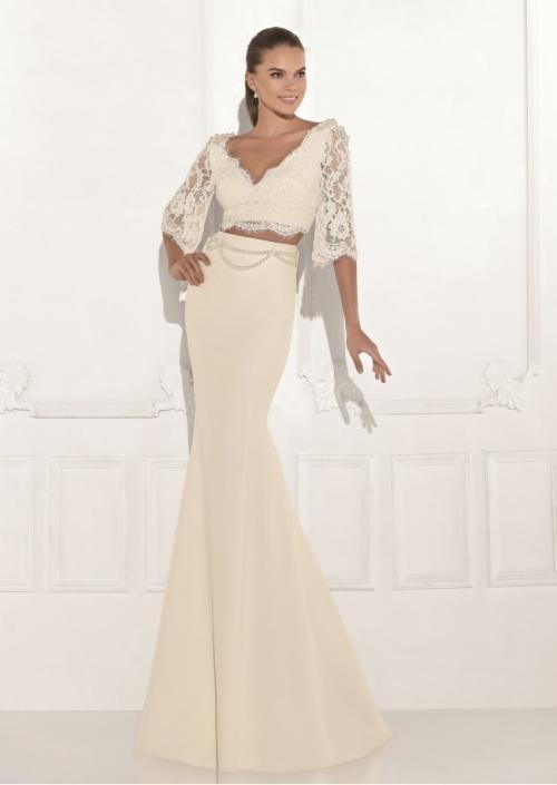 Tarik Ediz - Two Piece Mermaid Gown 92813 in Cream