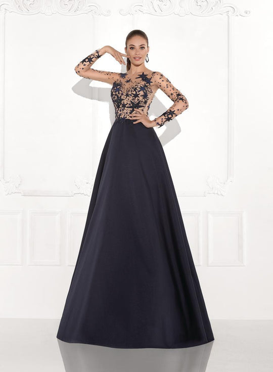 Tarik Ediz - Bateau Neck A-Line Dress 92818 in Blue