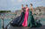Tarik Ediz - Bateau Neck A-Line Dress 92818 in Blue and Pink