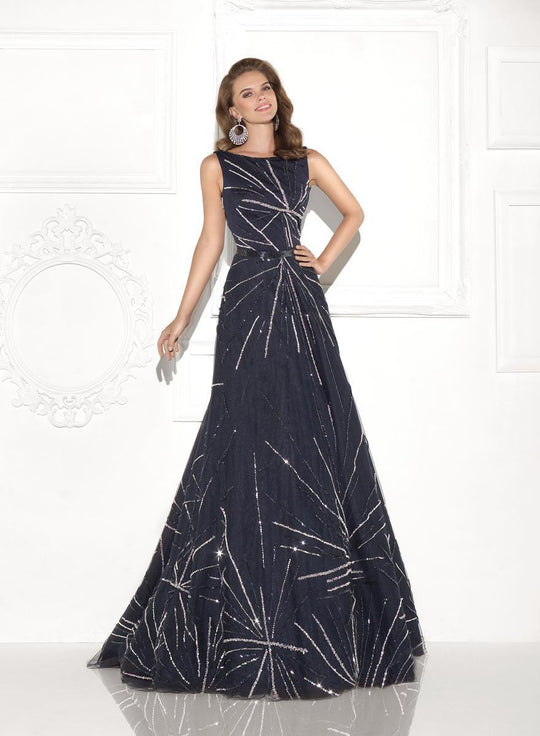 Tarik Ediz - 92819 Sleeveless Embellished Tulle Gown In Blue