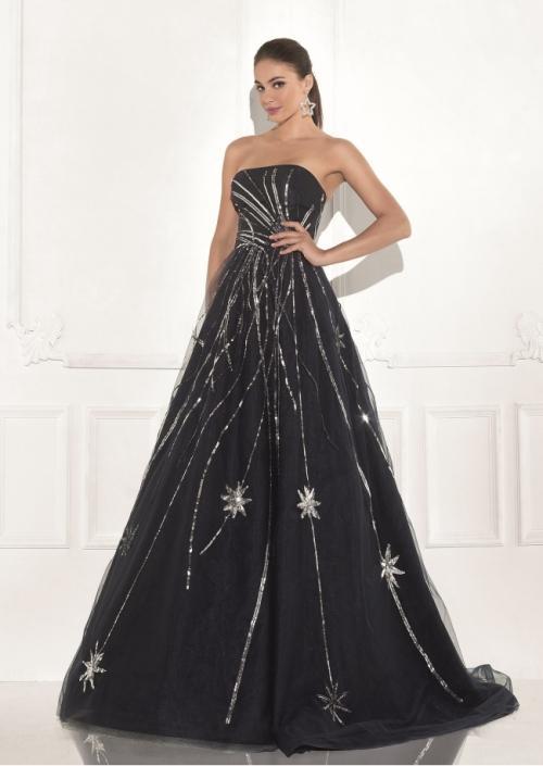 Tarik Ediz - Strapless Embellished Ballgown 92820 in Blue