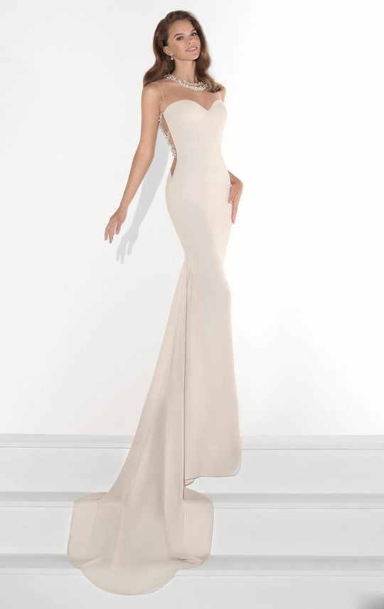 Tarik Ediz - Illusion Sweetheart Sheath Gown 92824 in White