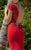 Tarik Ediz - 92827 Deep V-Neck Leaf Detail Evening Gown In Red