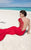 Tarik Ediz - 92827 Deep V-Neck Leaf Detail Evening Gown In Red