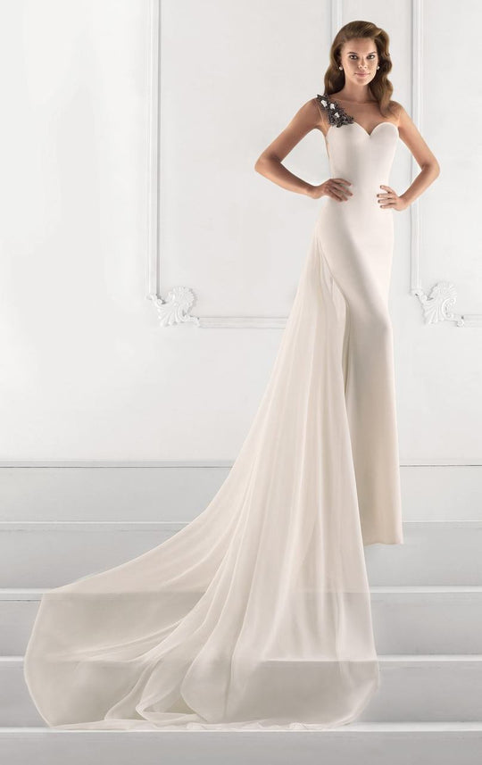 Tarik Ediz - Bateau Neck Sheath Dress 92831 in White