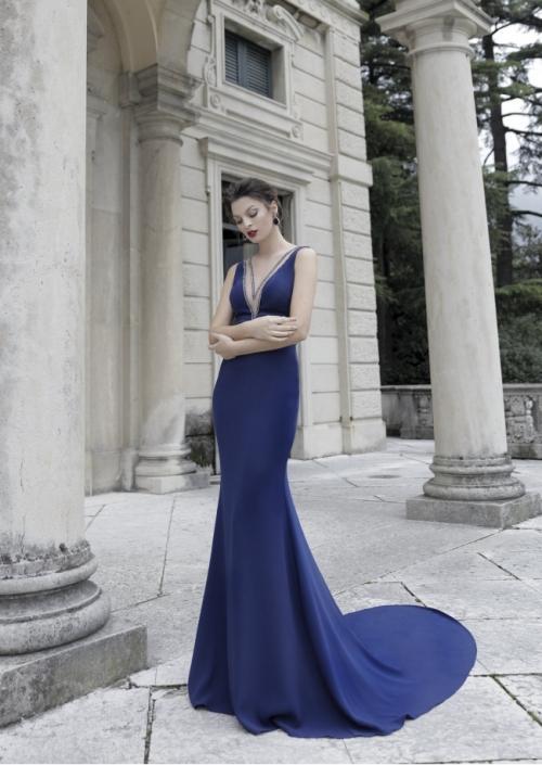 Tarik Ediz - Sleeveless Long Gown 92837 in Blue