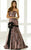 Blush - Strapless Printed Long Gown with Black Ribbon Accent 9284 in Print