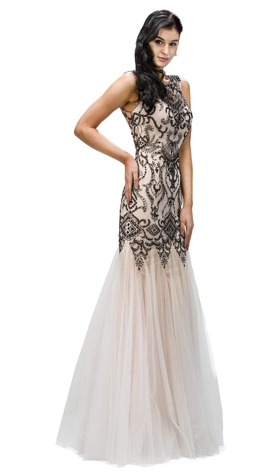 Dancing Queen - 9294 Beaded Godet Inset Mermaid Prom Dress In White And Black