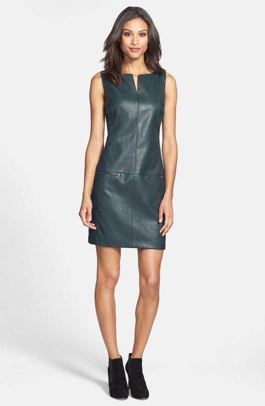 Donna Morgan - D2649M Textured Faux Leather Sheath Dress in Green