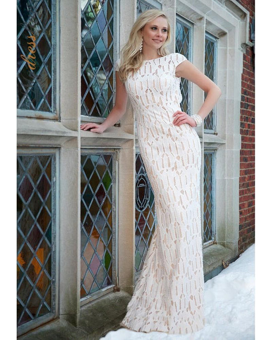 Sexy Cap Sleeved Long Gown with Embellishments 93055