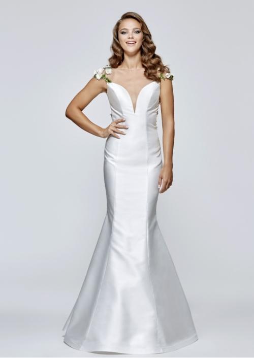 Tarik Ediz - 93139 Floral Illusion Bateau Mermaid Dress In White