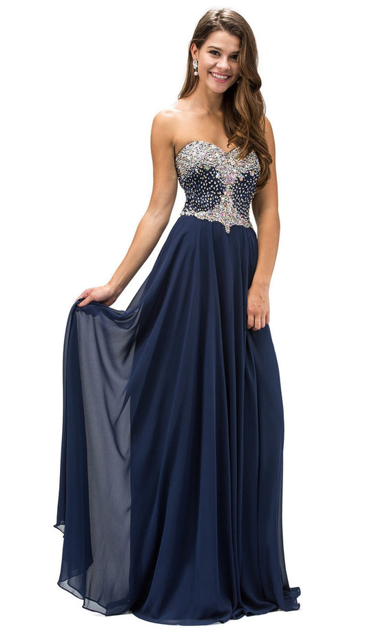 Dancing Queen - 9314 Mesmerizing Jewel-Encrusted Strapless Sweetheart Prom Dress In Blue