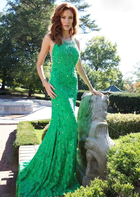 Embellished Halter Neck Long Trumpet Dress 93140