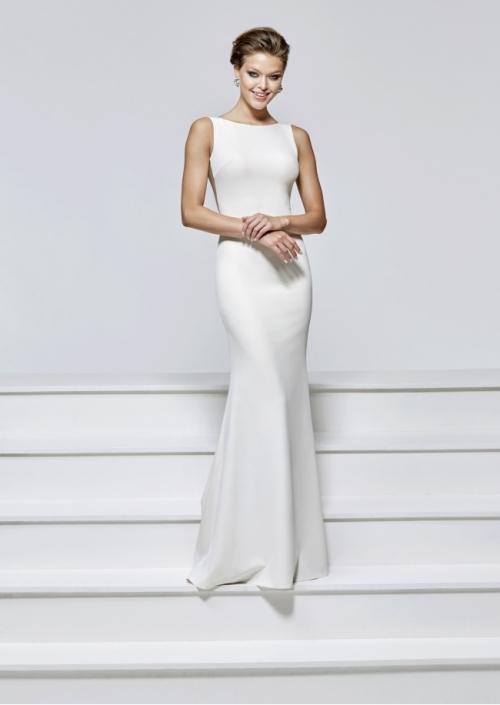 Tarik Ediz - 93152 Slim Fitting Bateau Sheath Dress In White