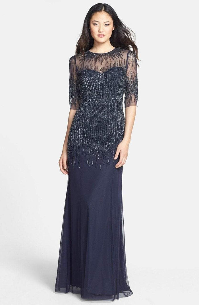 Adrianna Papell - 91896950 Embellished Illusion Jewel Sheath Gown in Blue