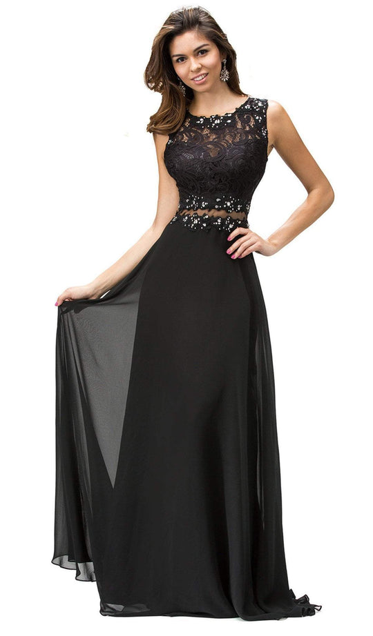 Dancing Queen - 9322 Two-Piece Lace Illusion A-line Long Prom Dress In Black