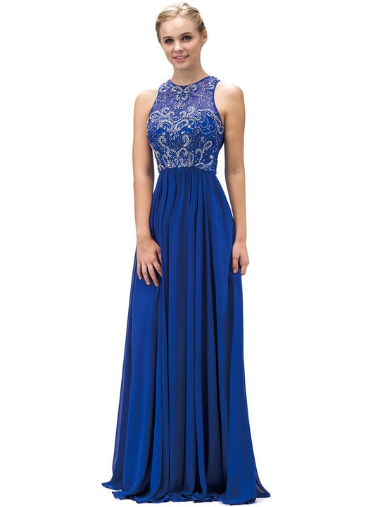 Dancing Queen - Crystal Ornate Illusion Gown in Blue