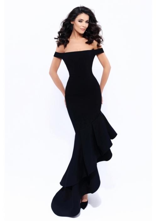 Sleek Off-Shoulder Ruffled Sheath Dress 93311 in Black