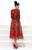 Tarik Ediz - 93316 Quarter Sleeve Floral Lace Tea-Length Dress In Red