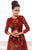 Tarik Ediz - 93316 Quarter Sleeve Floral Lace Tea-Length Dress In Red