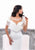 Tarik Ediz - 93345 Floral Applique Fringe Cape Sheath Dress In White