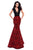 Tarik Ediz - 93351 Lace Deep V-Neck Jacquard Mermaid Gown In Black and Red