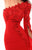 Tarik Ediz - 93405 Hanging Sleeve Appliqued Asymmetrical Long Gown In Red