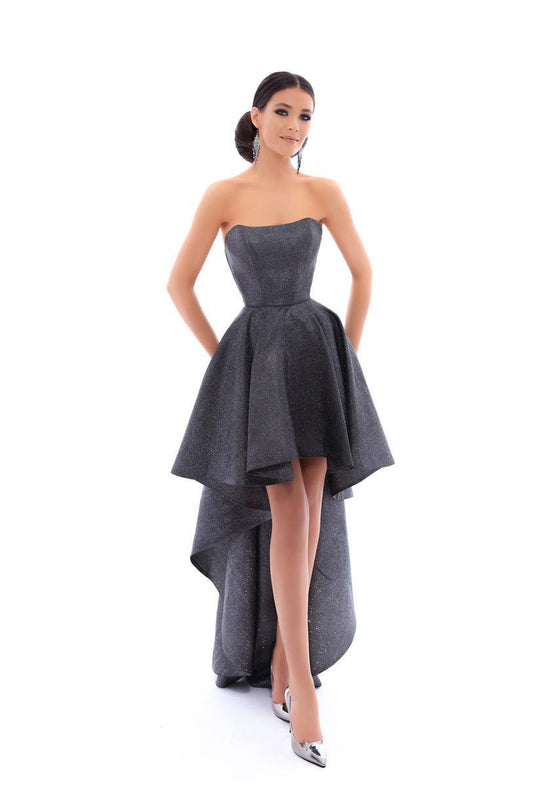 Tarik Ediz - 93418 Modified Scoop High Low A-line Dress In Gray