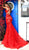 Tarik Ediz - 93600 Floral Lace Bateau Mermaid Dress in Red