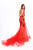 Tarik Ediz - 93601 Floral Embroidered Sheer Long Sleeve Mermaid Dress In Red