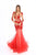 Tarik Ediz - 93601 Floral Embroidered Sheer Long Sleeve Mermaid Dress In Red