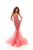 Tarik Ediz - Floral Embroidered Sheer Long Sleeve Mermaid Dress 93601 In Pink