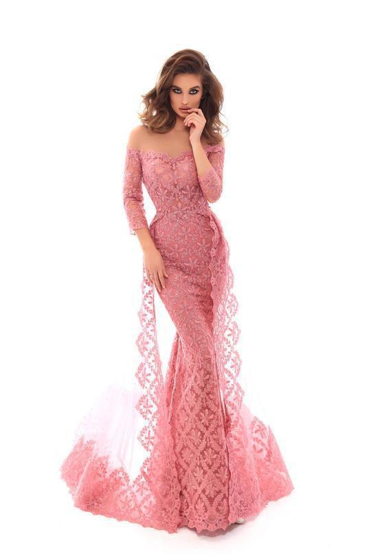 Tarik Ediz - 93607 Beaded Lace Trumpet Dress With Overskirt