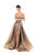 Tarik Ediz - Off-Shoulder Jacquard Sheath Gown With Overskirt 93621 In Gold