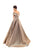 Tarik Ediz - Off-Shoulder Jacquard Sheath Gown With Overskirt 93621 - 1 pc Gold In Size 14 Available