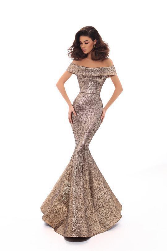 Tarik Ediz - 93622 Off-Shoulder Jacquard Mermaid Dress With Train