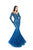 Tarik Ediz - 93623 Beaded Lace Illusion Off Shoulder Mermaid Gown In Blue