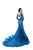 Tarik Ediz - 93623 Beaded Lace Illusion Off Shoulder Mermaid Gown In Blue