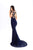 Tarik Ediz - 93629 Floral Embroidered Dress With Tulle Train In Blue