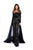 Tarik Ediz - 93630 Floral Long Sleeves Jumpsuit with Train In Black