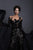 Tarik Ediz - 93630 Floral Long Sleeves Jumpsuit with Train In Black