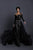 Tarik Ediz - 93630 Floral Long Sleeves Jumpsuit with Train In Black
