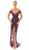 Tarik Ediz - 93632 Embroidered Plunging Off-Shoulder Sheath Dress In Purple