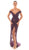 Tarik Ediz - Embroidered Plunging Off-Shoulder Sheath Dress 93632 In Purple