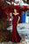 Tarik Ediz - Black Glitter Lace Off-Shoulder Mermaid Dress With Train In Red
