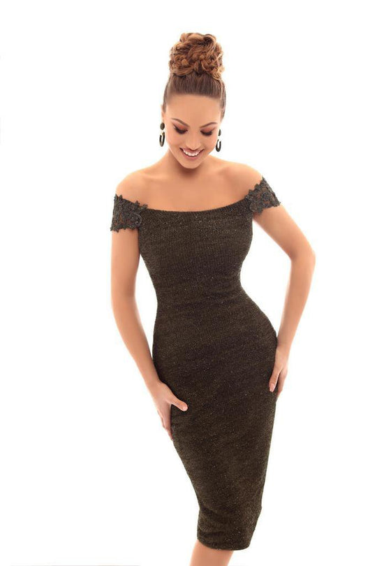 Tarik Ediz - 93647 Lace Applique Off-Shoulder Fitted Dress