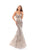 Tarik Ediz - Embellished Illusion Neck Mermaid Gown With Train 93651 In Pink and Gray