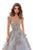 Tarik Ediz - Floral Embroidered Illusion Bateau Ballgown 93653 In Blue