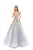 Tarik Ediz - 93653 Floral Embroidered Illusion Bateau Ballgown In Blue